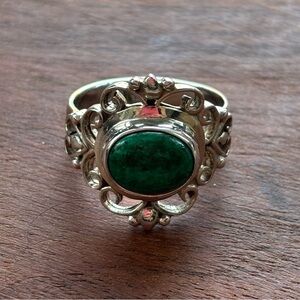 Sterling Silver Green Chrysocolla Gemstone Filigree Ring Size 7.5